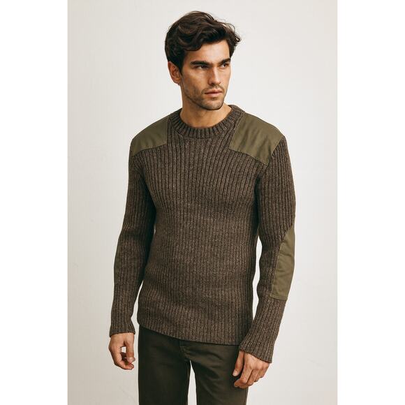 British Wool Mens L Pure Wool Sweater Slim Fit Green Ribbed Knit Crew Neck - Picture 1 of 12